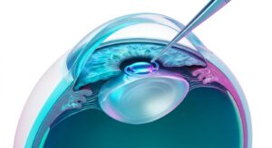 렌즈삽입술의 기본 원리를 보여주는 안구 구조 3D 일러스트